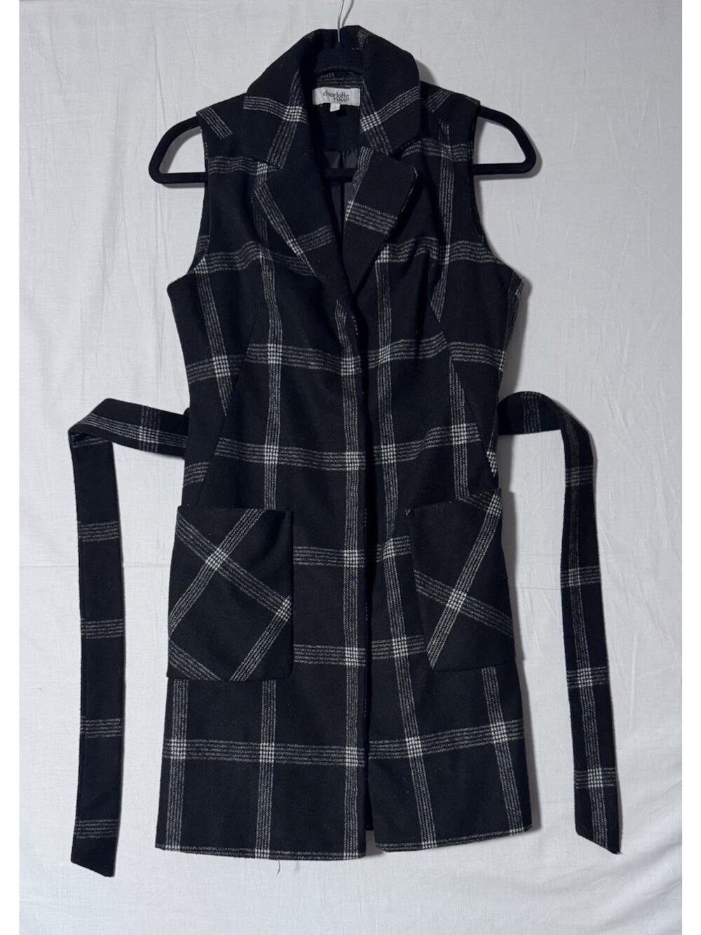 Charlotte Russe Women’s Long Plaid Sleeveless vest/Coat - Size S